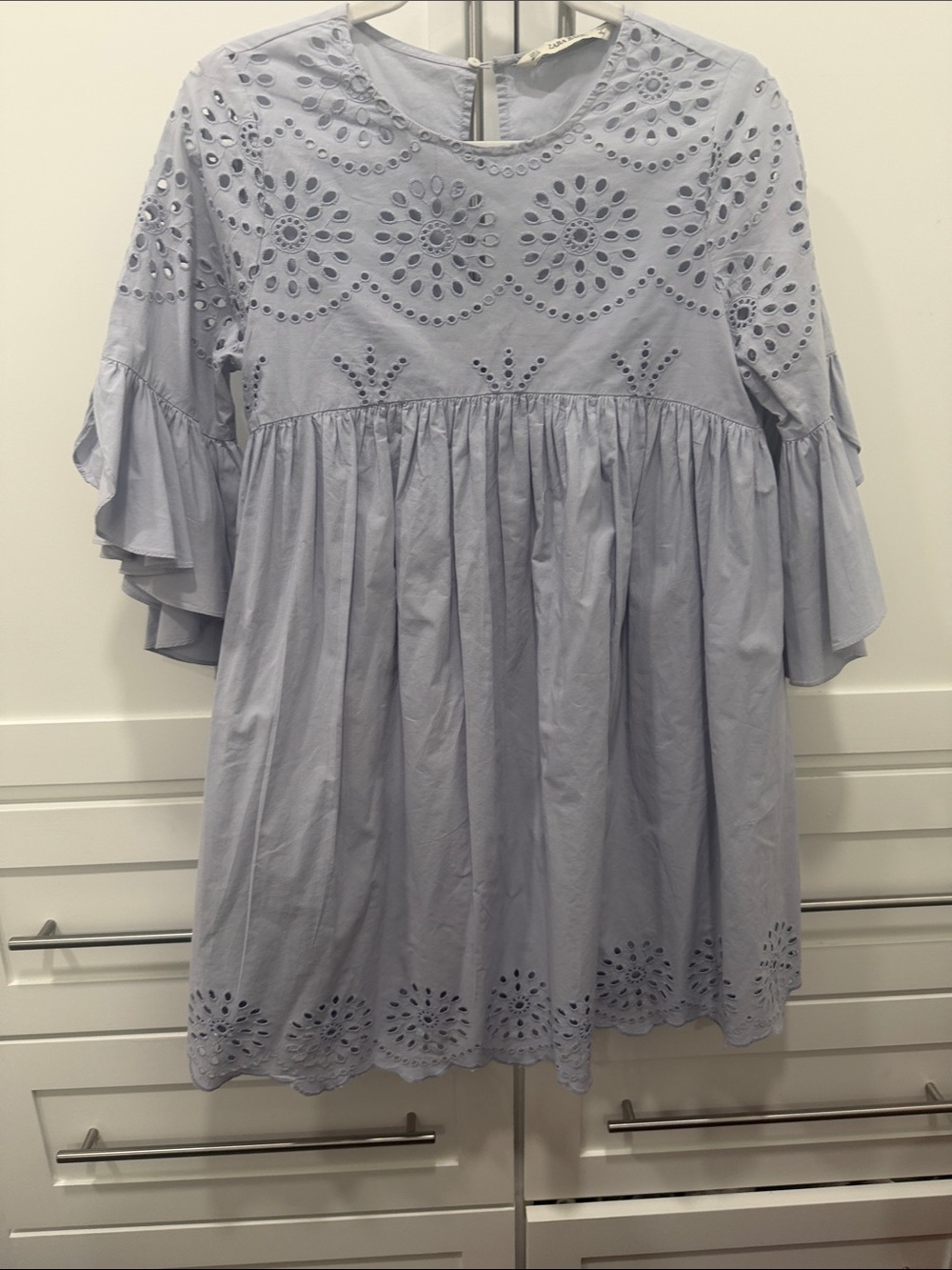 Zara Light Blue Eyelet Midi Dress